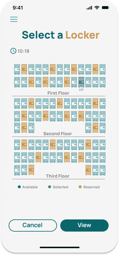 LocKFU locker selection floor plan across three floors