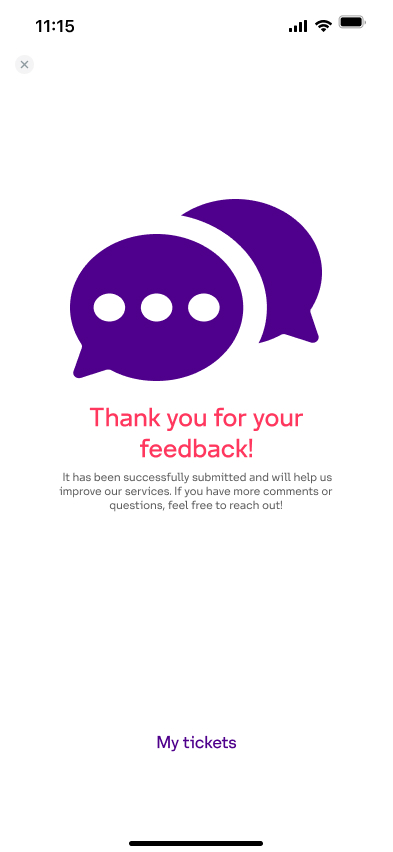 TrackMate thank you screen confirming feedback was submitted